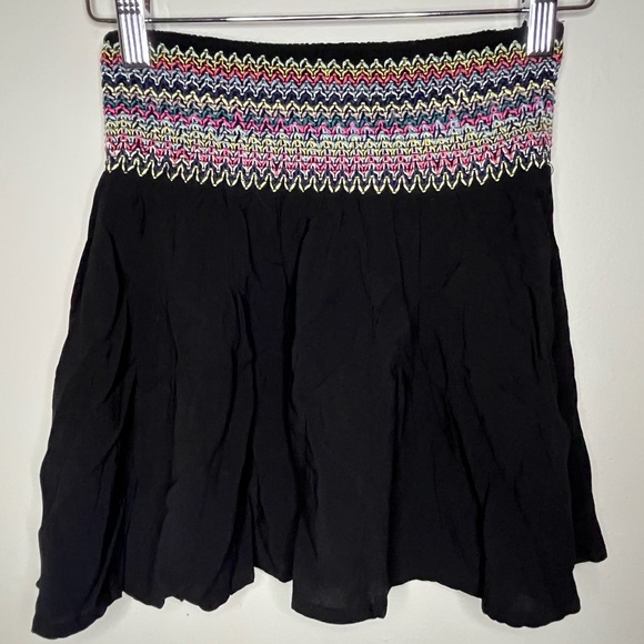 Poetry Black Mini Skirt With Multicolor Boho Elastic Waist Women’s Size Small - Picture 1 of 5